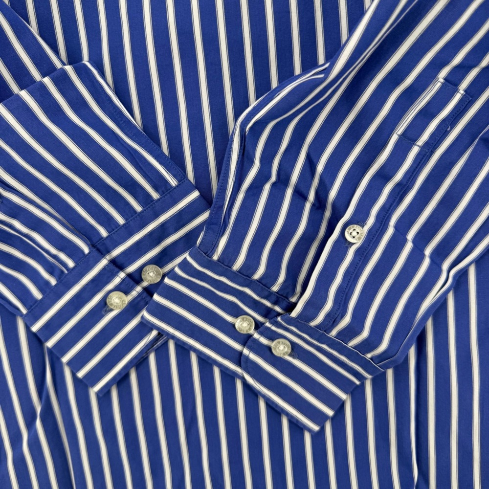 Lacoste Regular Fit Striped Button Down Shirt Mens XL 45 White Cotton Blue - Picture 7 of 16
